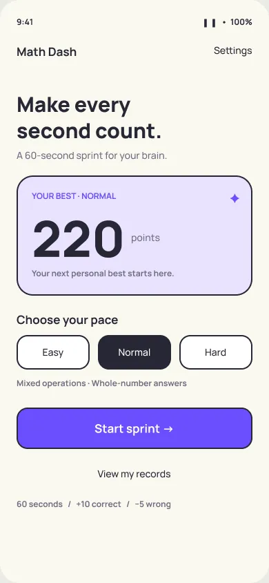 Math Dash 화면 1